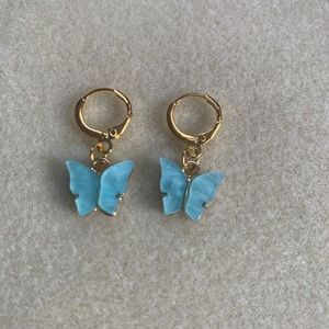 *3 for $20* Blue and Gold Acrylic Butterfly Huggie Hoop Earrings